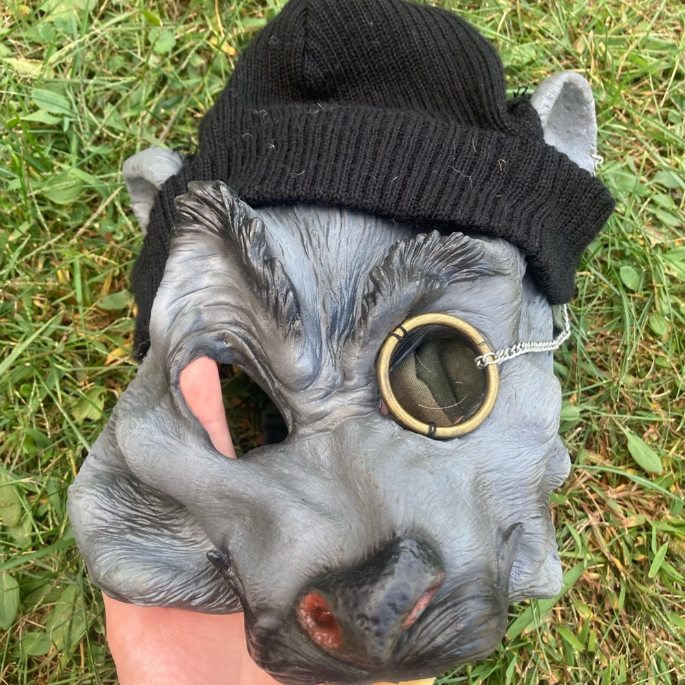 Gray Rat Mask with Black Beanie